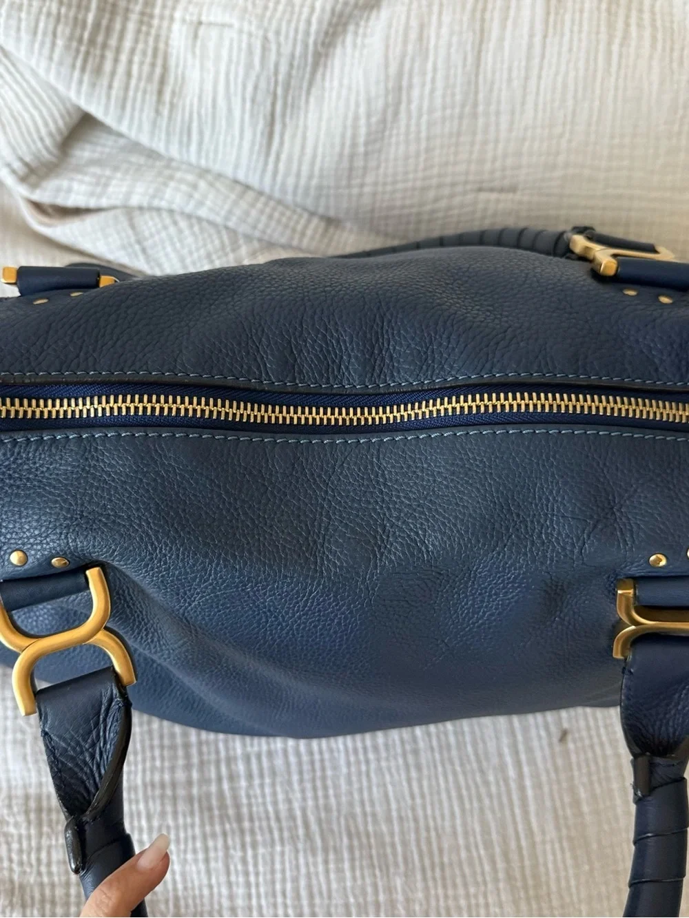 CHLOE Blue Leather Large Marcie Satchel Bag